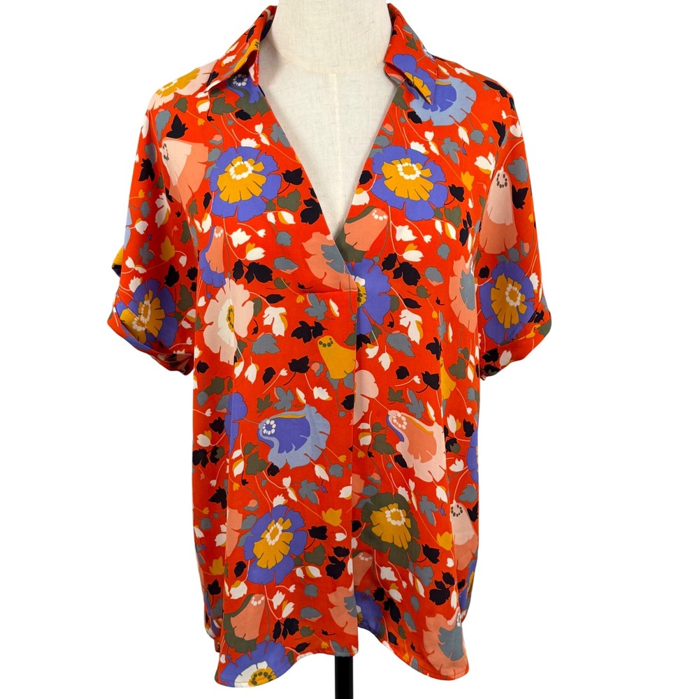 Cabi 5892 Visionary Replay Blouse Small Floral V Neck SS Boho 70s Vacation Retro